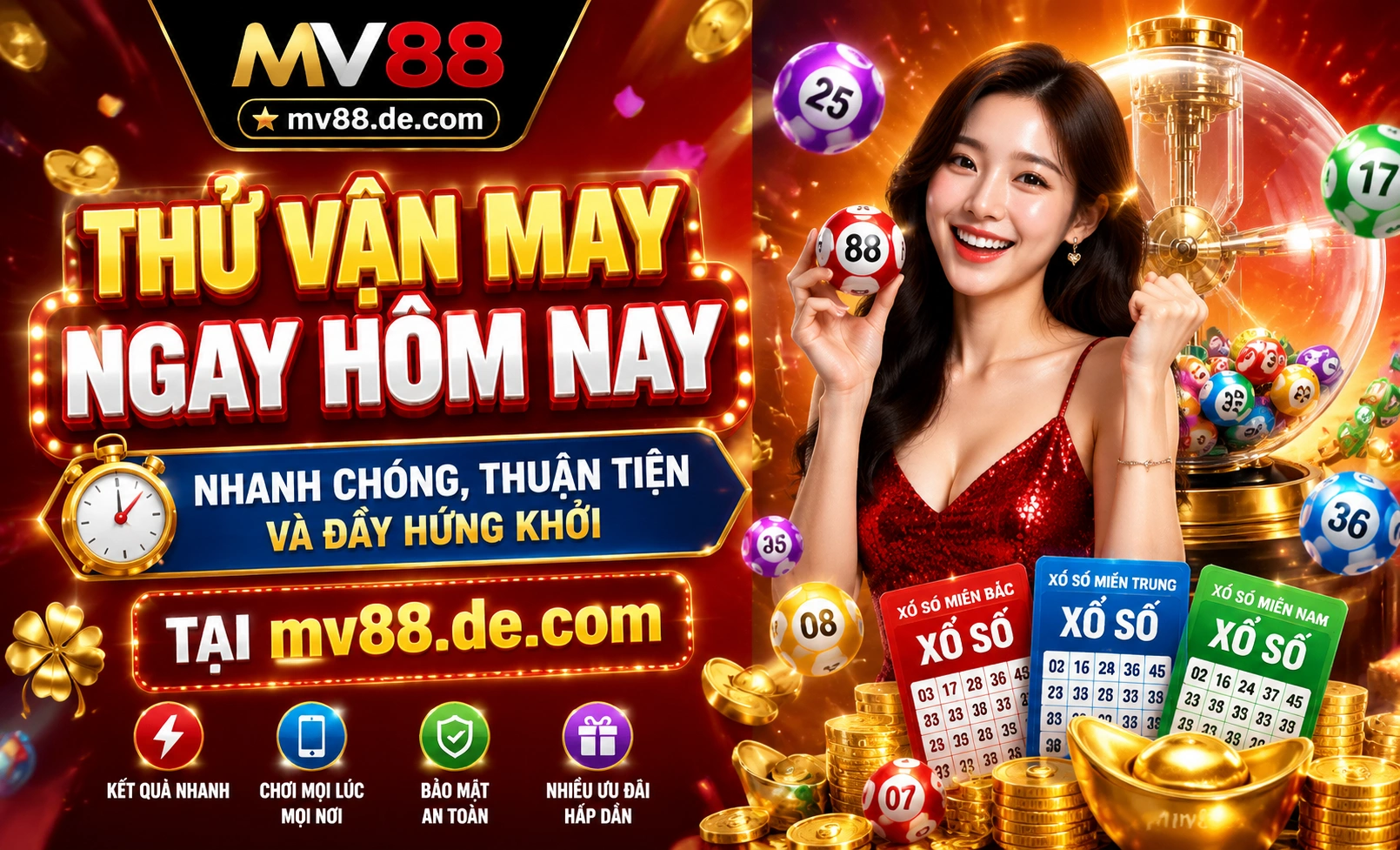 Giao diện kết quả Xổ Số MV88 với các đài và số trúng