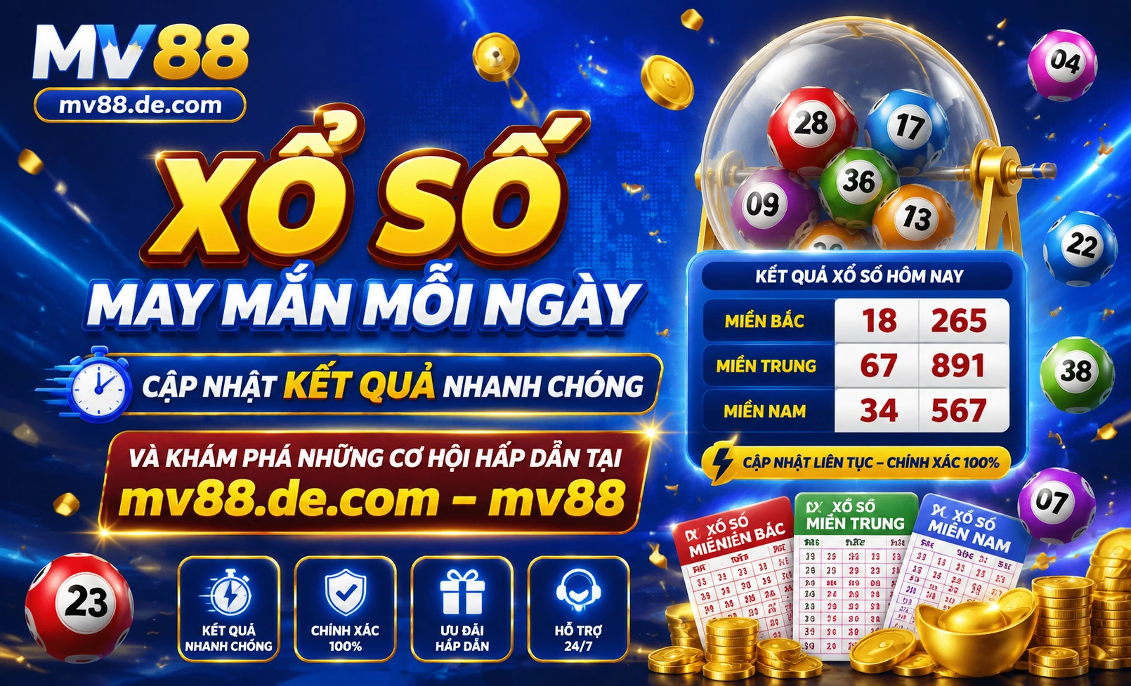 Màn hình jackpot và số hot trên trang Xổ Số MV88